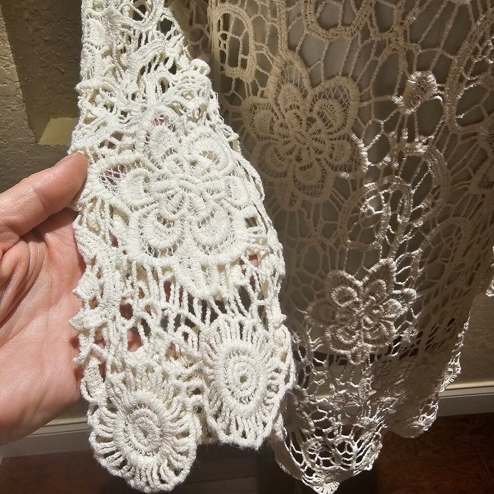 Boho Lace Overlay Top Crochet Floral Sheer Romantic Cottagecore Blouse L - Picture 7 of 8